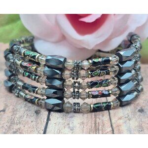 Pretty Magnetic Hematite Cloisonné Bead Convertible Wrap Necklace Bracelet 35"